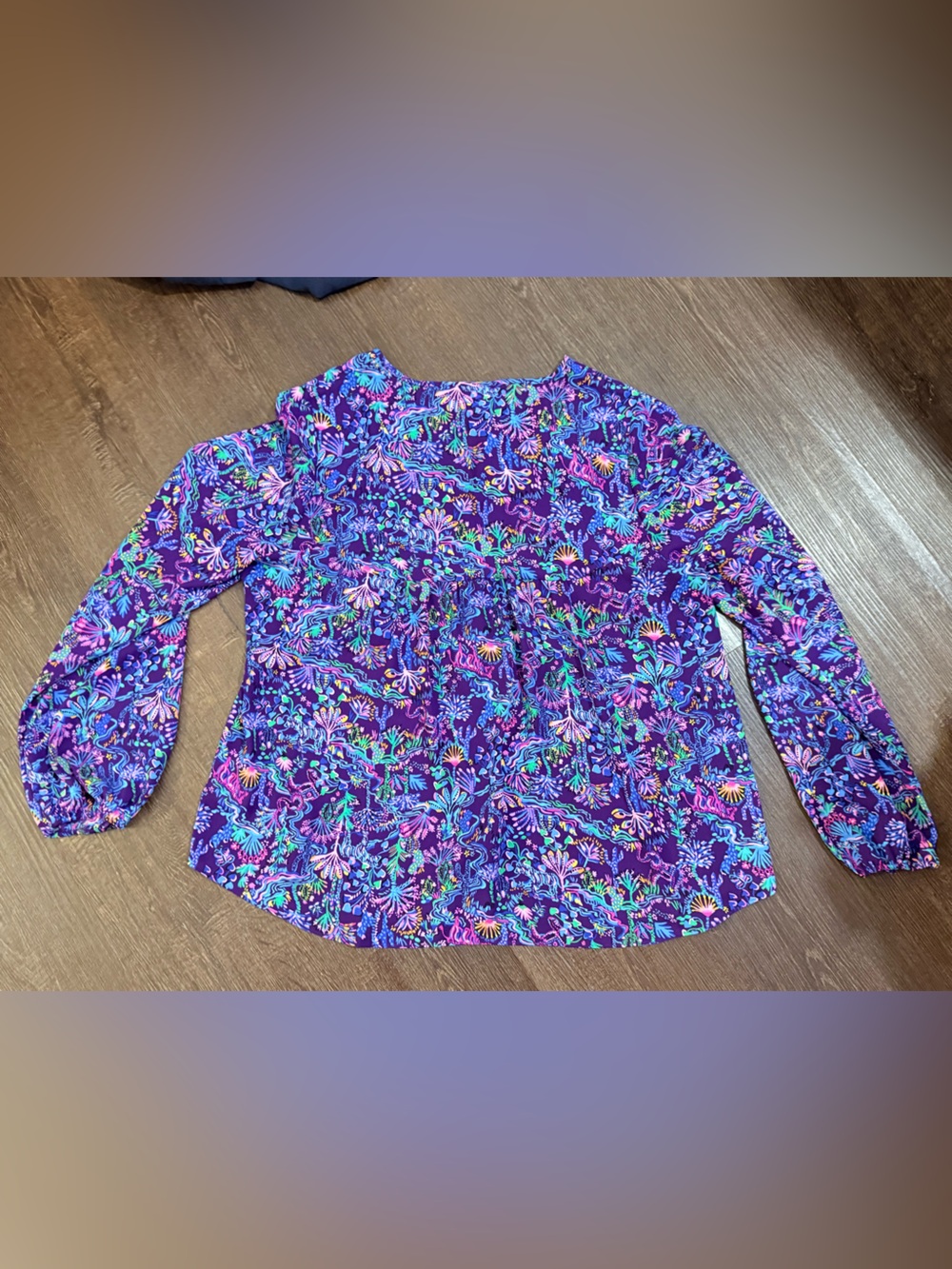 Lilly Pulitzer Purple Floral Button-Front Blouse XL - Picture 3 of 11